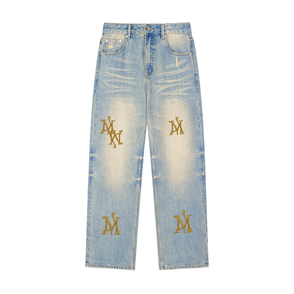 Sun Fade Raw Hem Denim Jeans