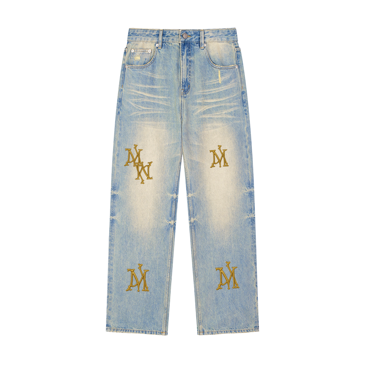 Sun Fade Raw Hem Denim Jeans