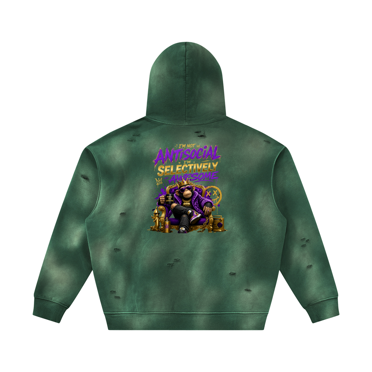 Unisex Sunfade Frayed Fleece Hoodie