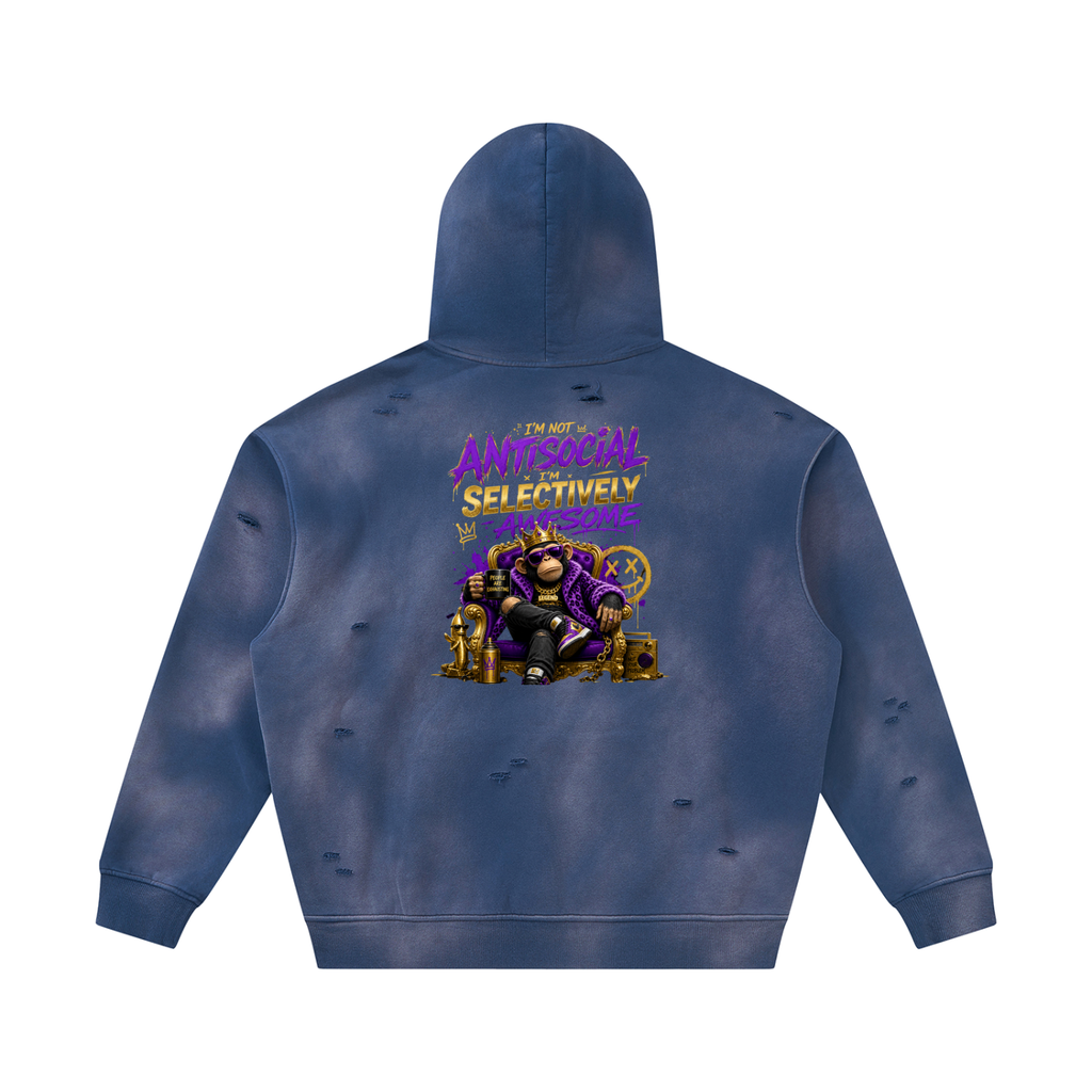 Unisex Sunfade Frayed Fleece Hoodie