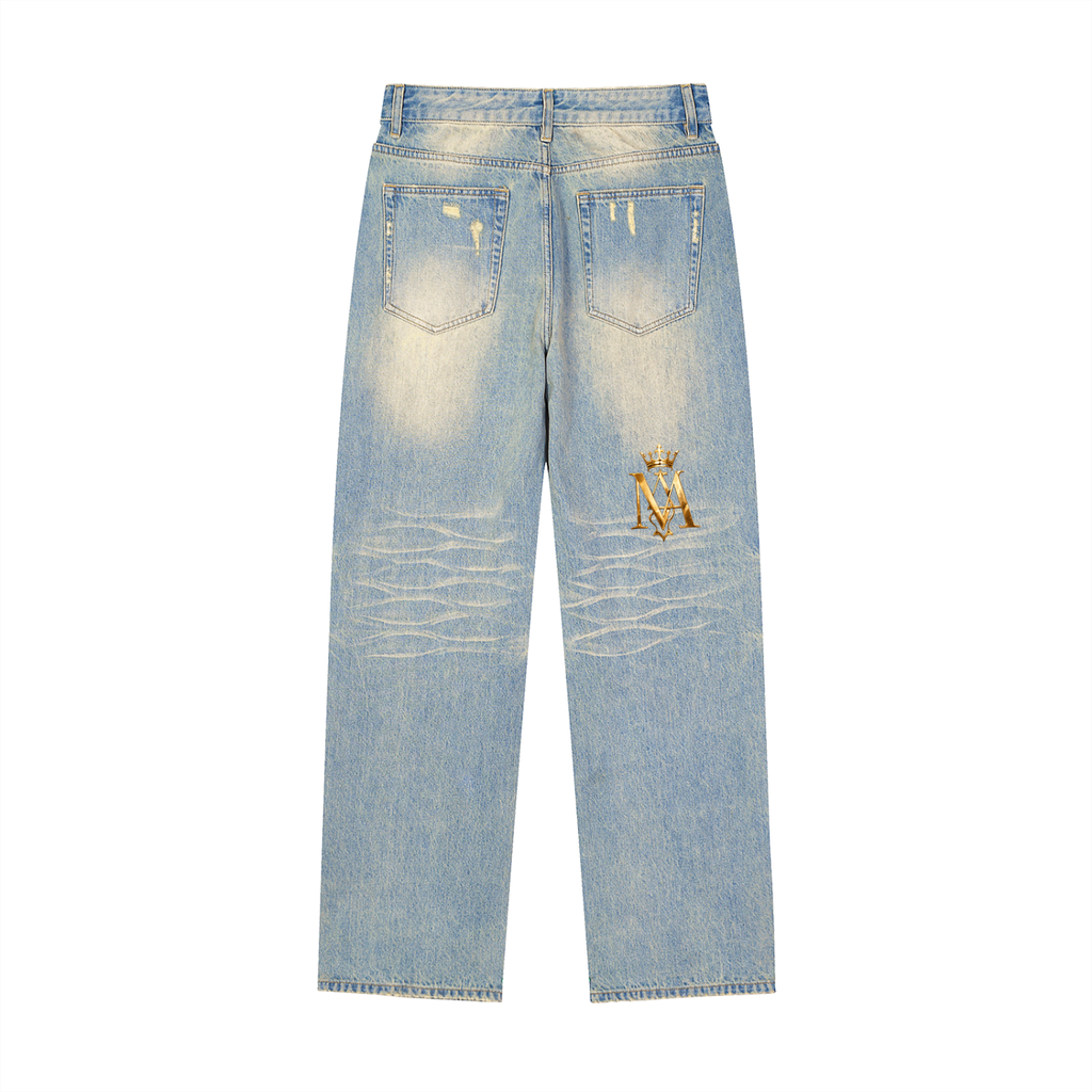 Sun Fade Raw Hem Denim Jeans