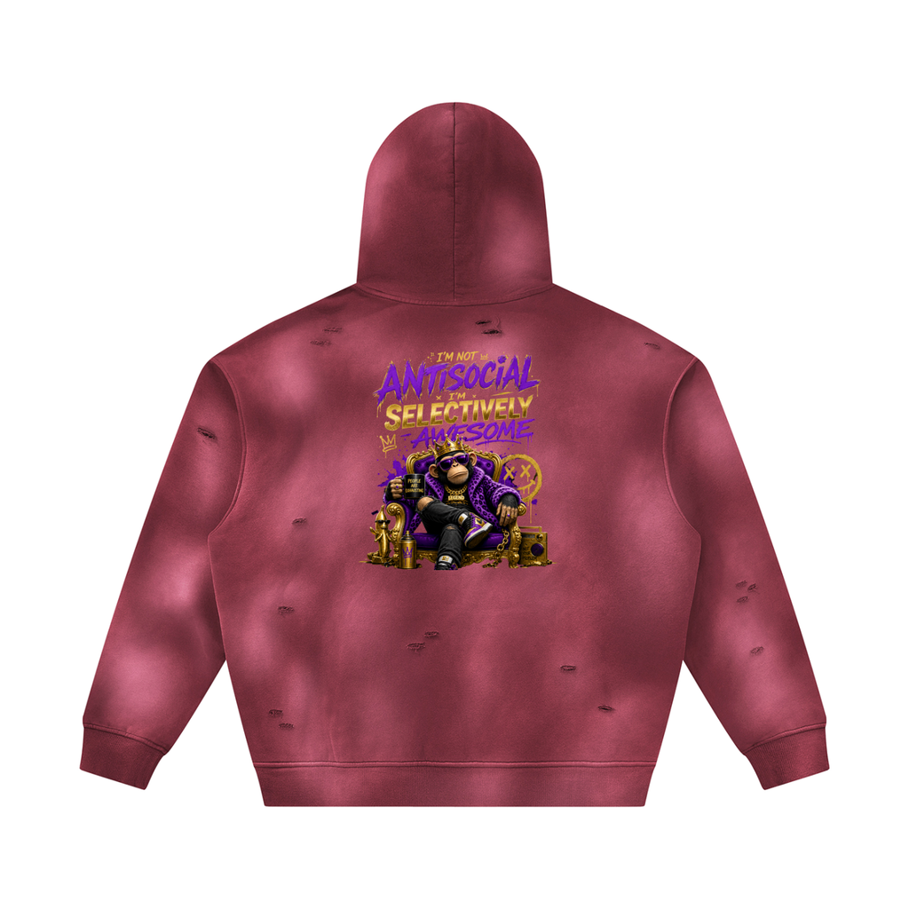 Unisex Sunfade Frayed Fleece Hoodie