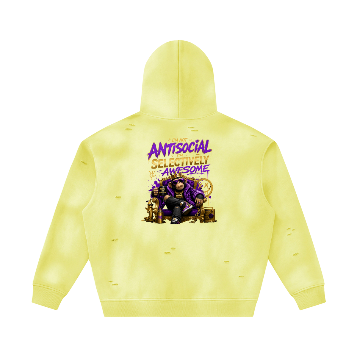 Unisex Sunfade Frayed Fleece Hoodie