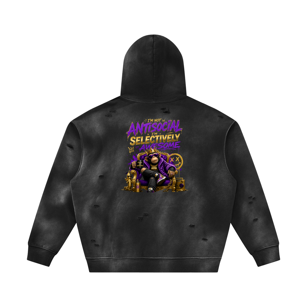 Unisex Sunfade Frayed Fleece Hoodie