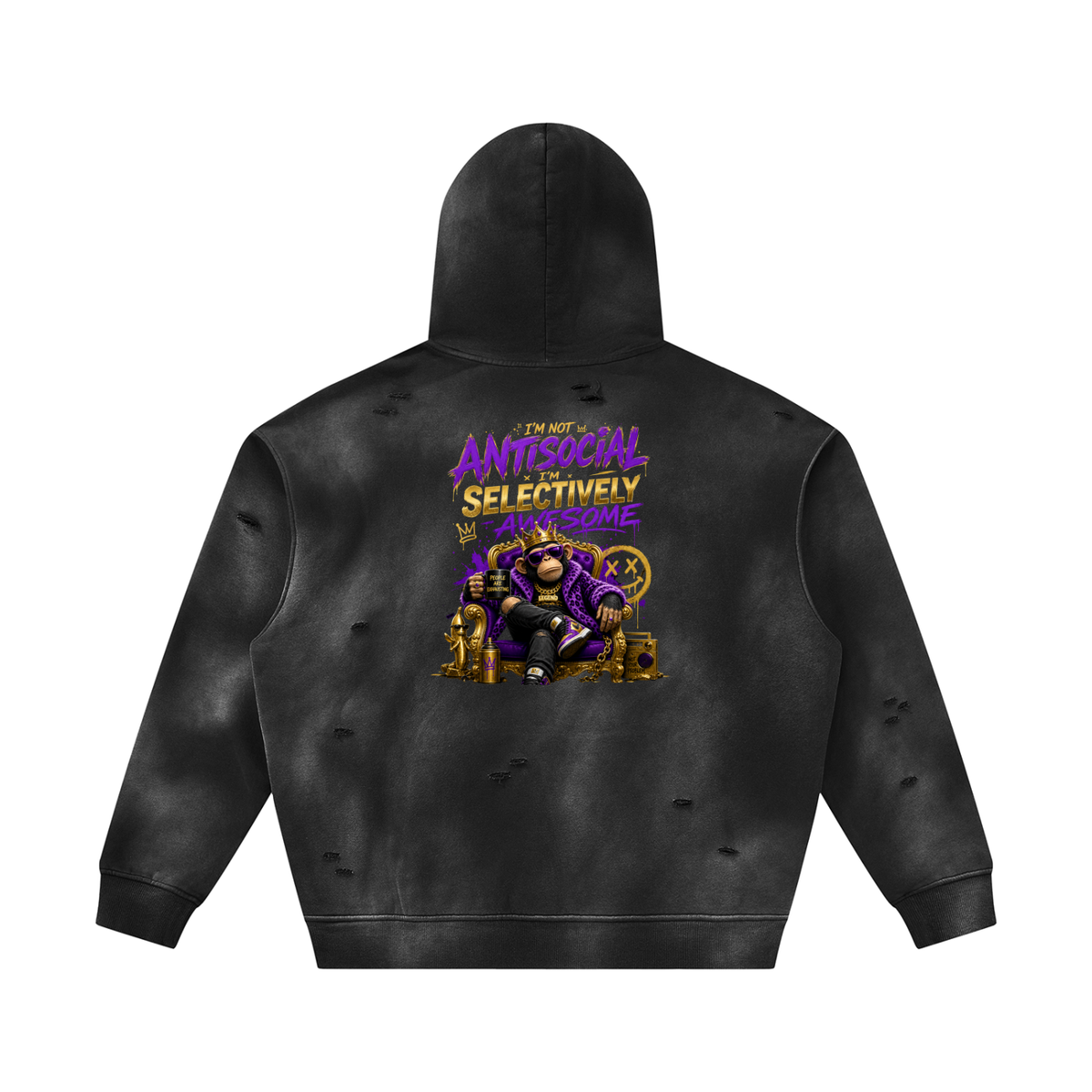 Unisex Sunfade Frayed Fleece Hoodie