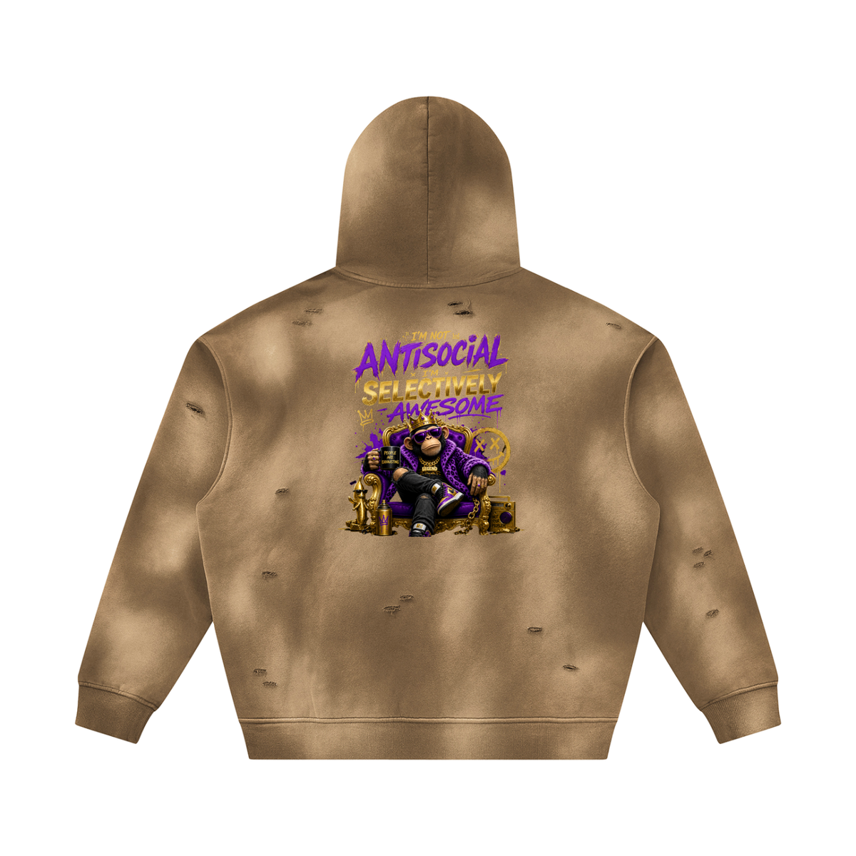 Unisex Sunfade Frayed Fleece Hoodie