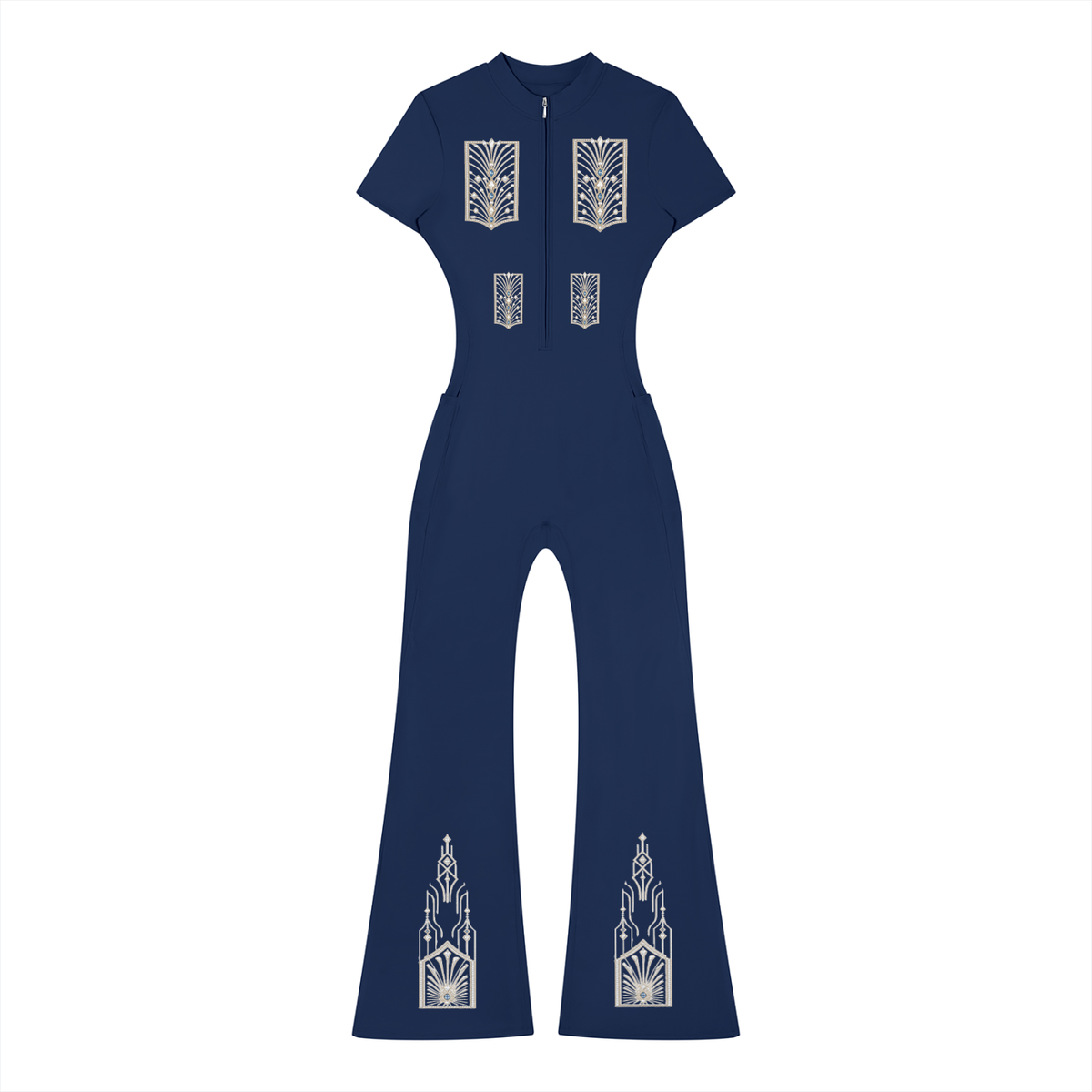 Women’s Tight Flared Leg Quarter-Zip Jumpsuit