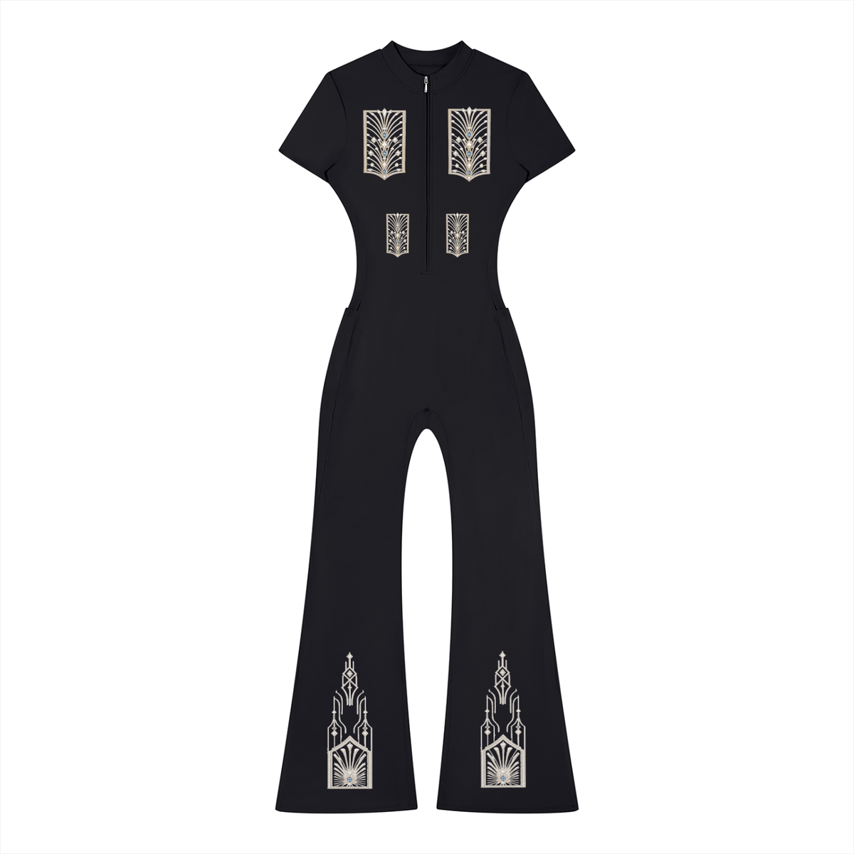 Women’s Tight Flared Leg Quarter-Zip Jumpsuit