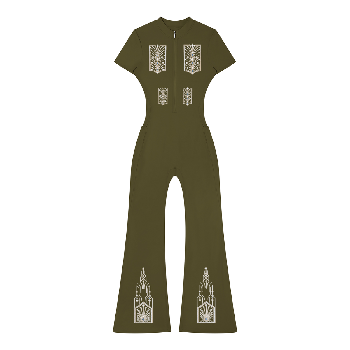 Women’s Tight Flared Leg Quarter-Zip Jumpsuit