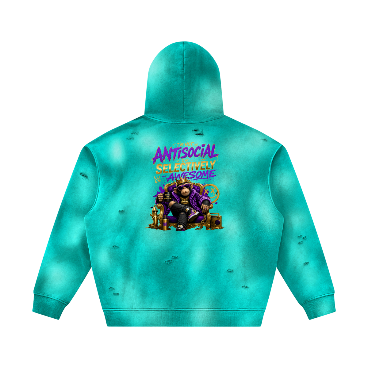Unisex Sunfade Frayed Fleece Hoodie