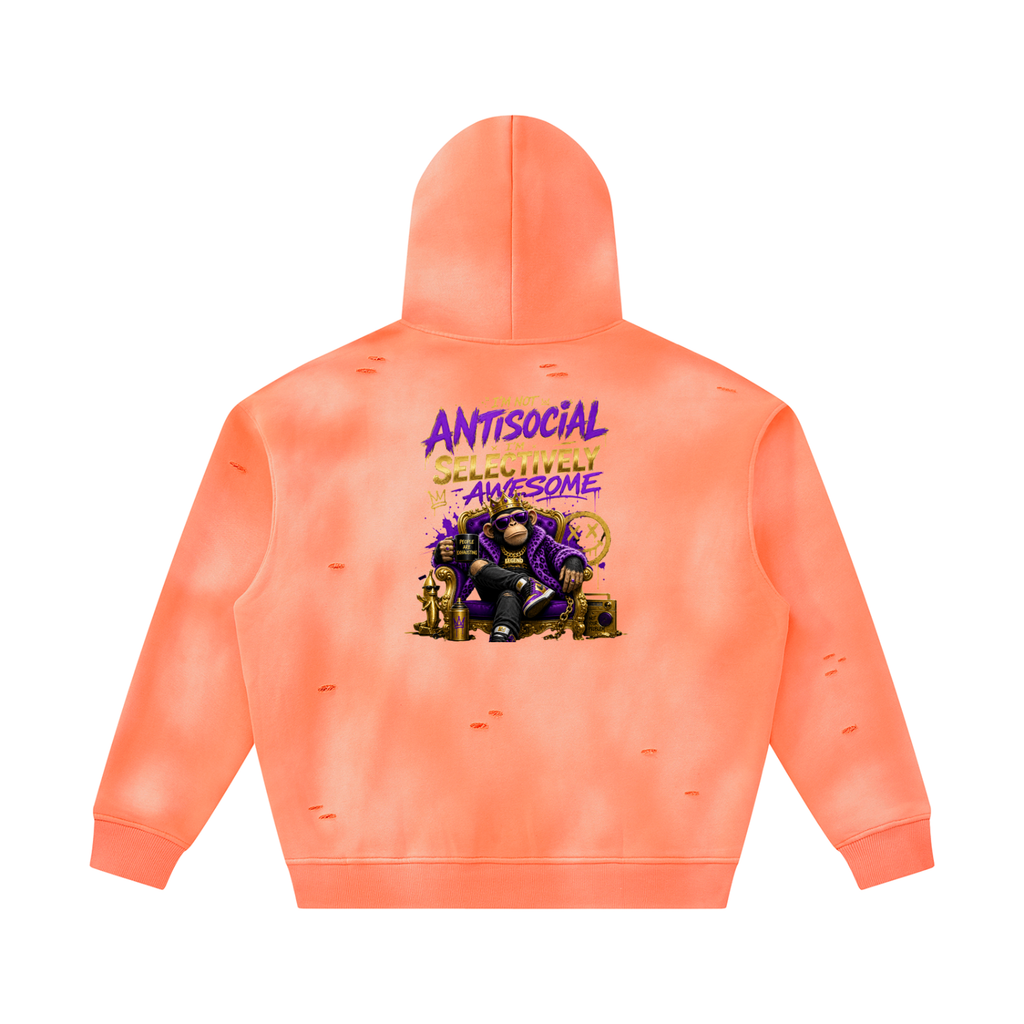 Unisex Sunfade Frayed Fleece Hoodie
