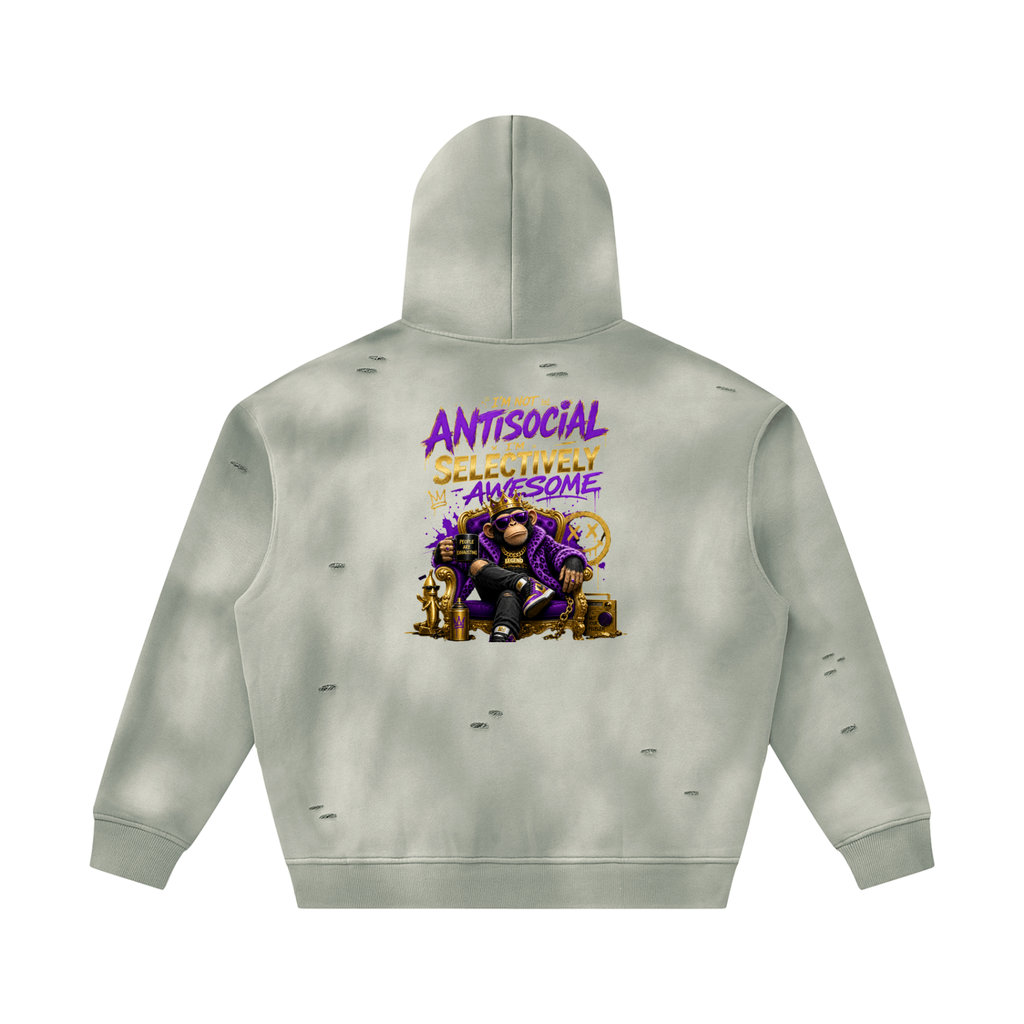 Unisex Sunfade Frayed Fleece Hoodie