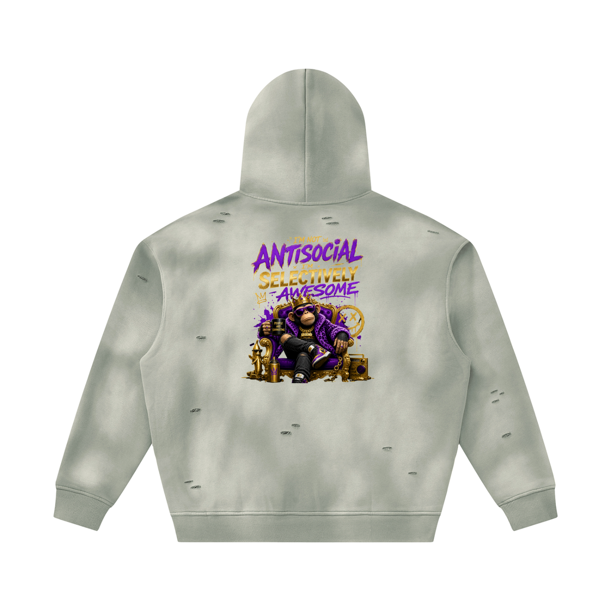 Unisex Sunfade Frayed Fleece Hoodie